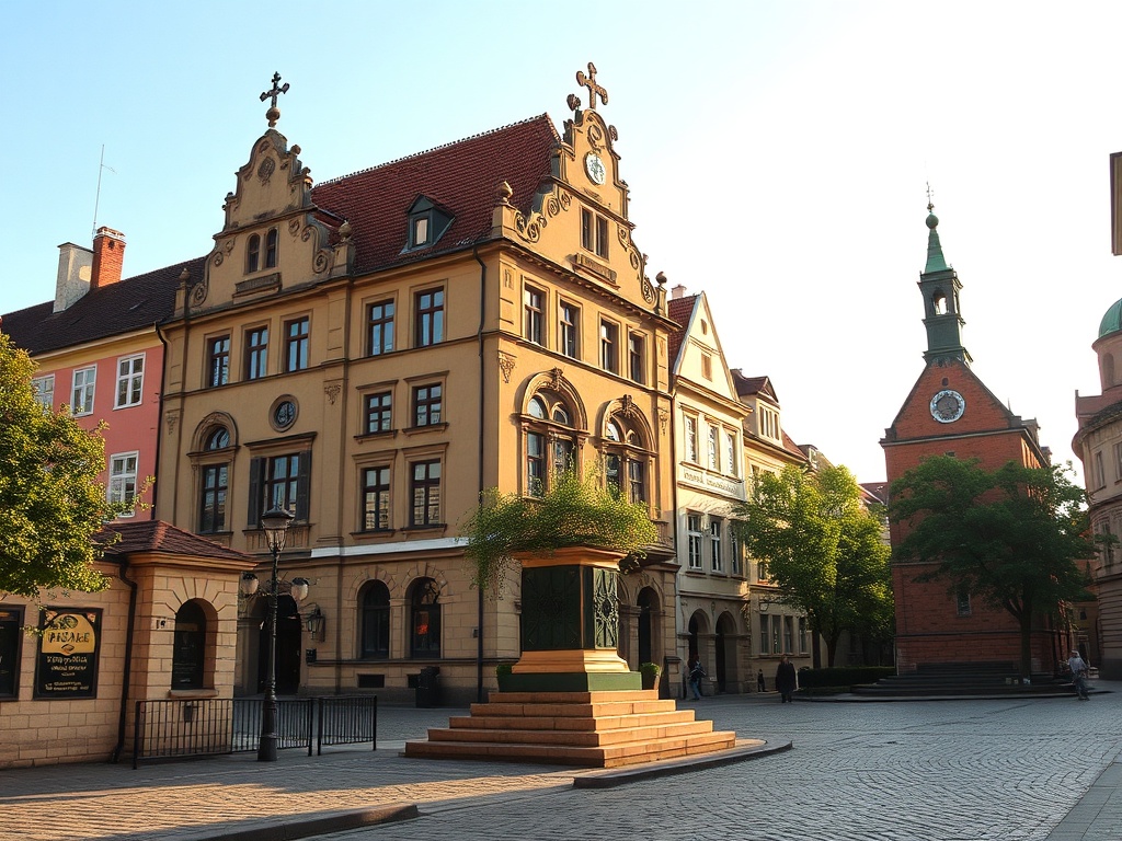 Widok na centrum Inowrocławia z przełomu wieków, zabytkowa architektura miasta przemysłowego